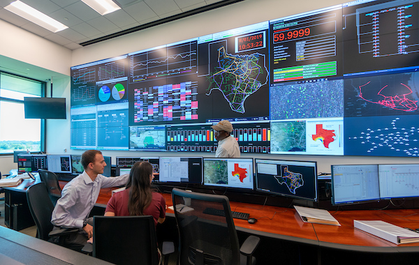 Smart grid center with wall of screens.